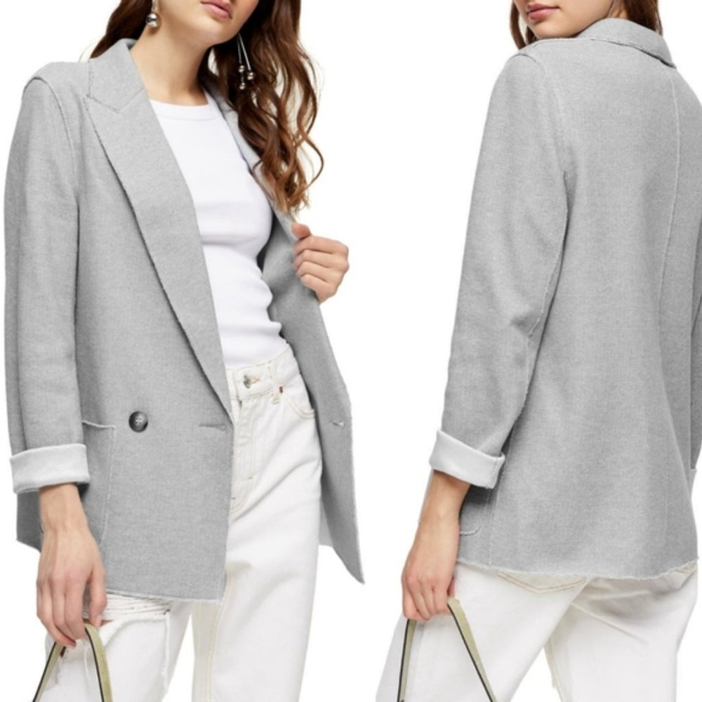 Topshop Raw Edge Knit Boyfriend Blazer Jacket